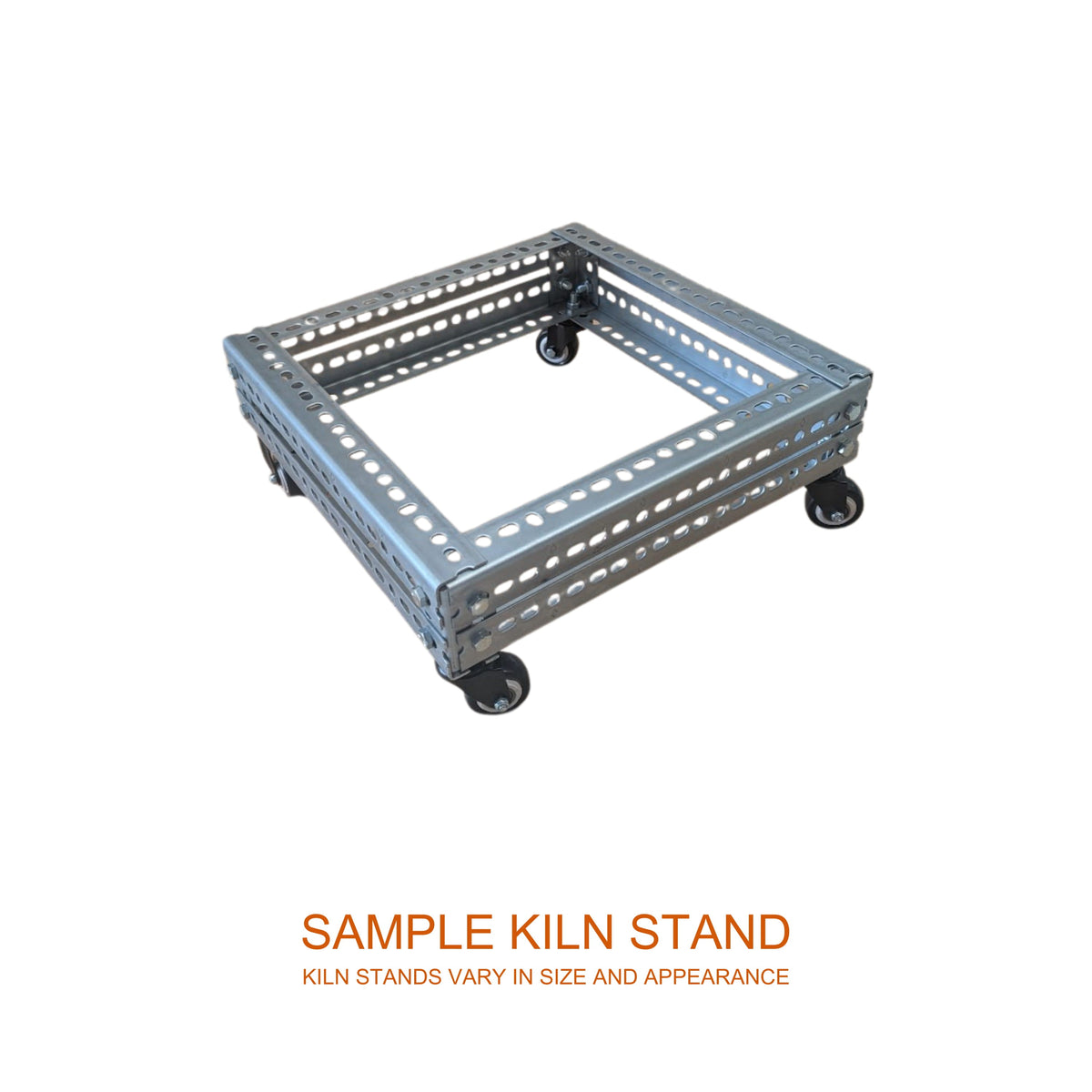 Optional steel kiln stand with locking casters (sold separately)